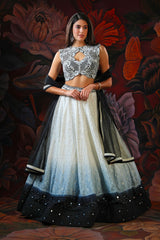 White and Black Ombre Lehenga With white Embroidery Top
