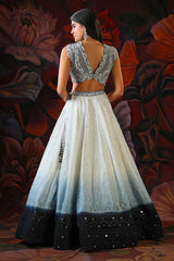 White and Black Ombre Lehenga With white Embroidery Top
