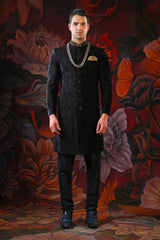 black embroidered sherwani with churidar