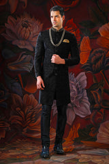 black embroidered sherwani with churidar