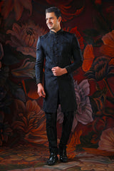 black embroidered sherwani with churidar