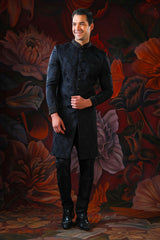 black embroidered sherwani with churidar