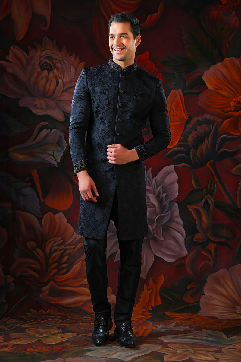 black embroidered sherwani with churidar