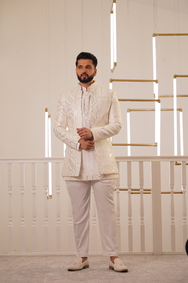 IVORY EMBROIDERY JACKET AND KURTA