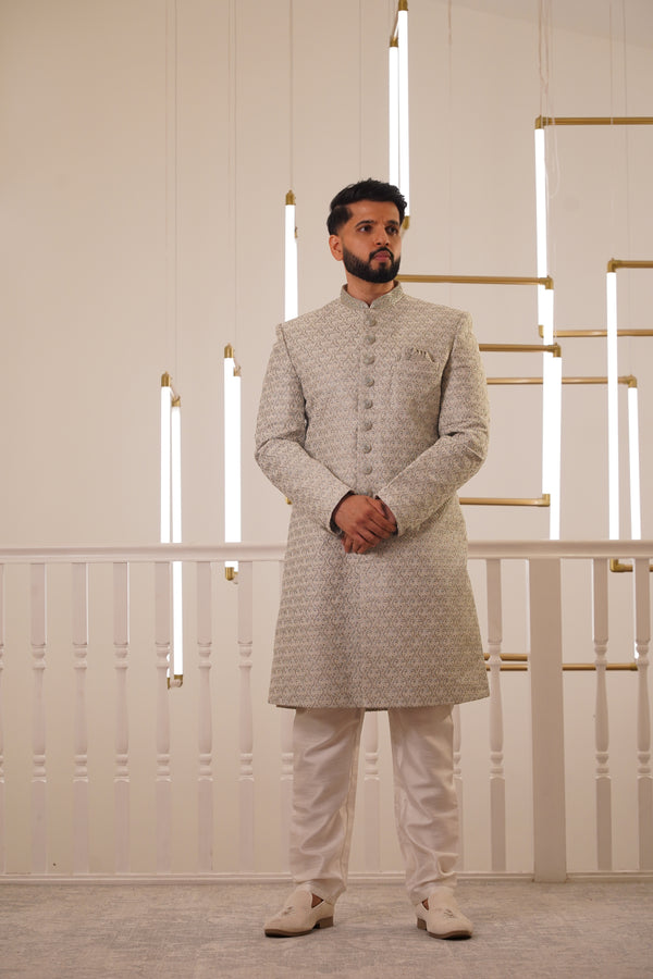 LIGHT GREY EMBROIDERY SHERWANI