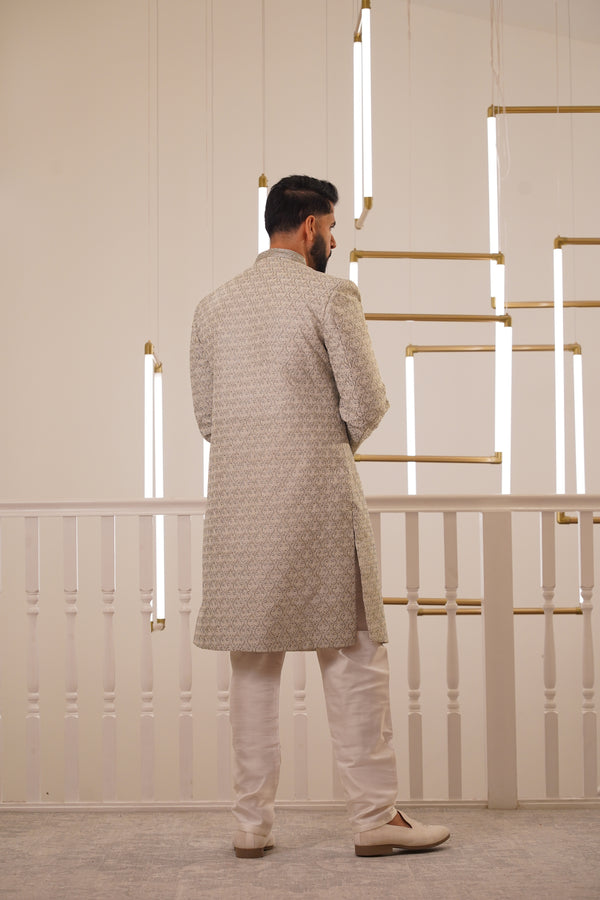 LIGHT GREY EMBROIDERY SHERWANI