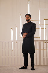 BLACK EMBROIDERY COLLAR SHERWANI WITH TROUSER