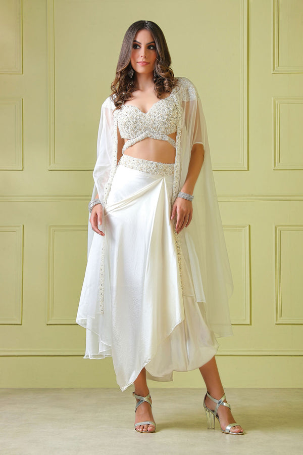 Cream hand embroidered top with beautiful pullup skirt