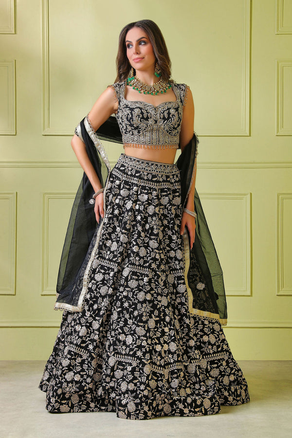 Black embroidered top and embroidered Skirt