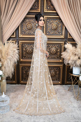 Gold Embroidered Gown with Drapes