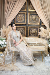 Gold Embroidered Gown with Drapes