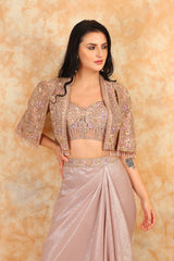 Embroidered cape with pullup skirt