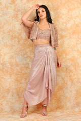 Embroidered cape with pullup skirt