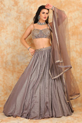 Grey embroidered top with lehenga