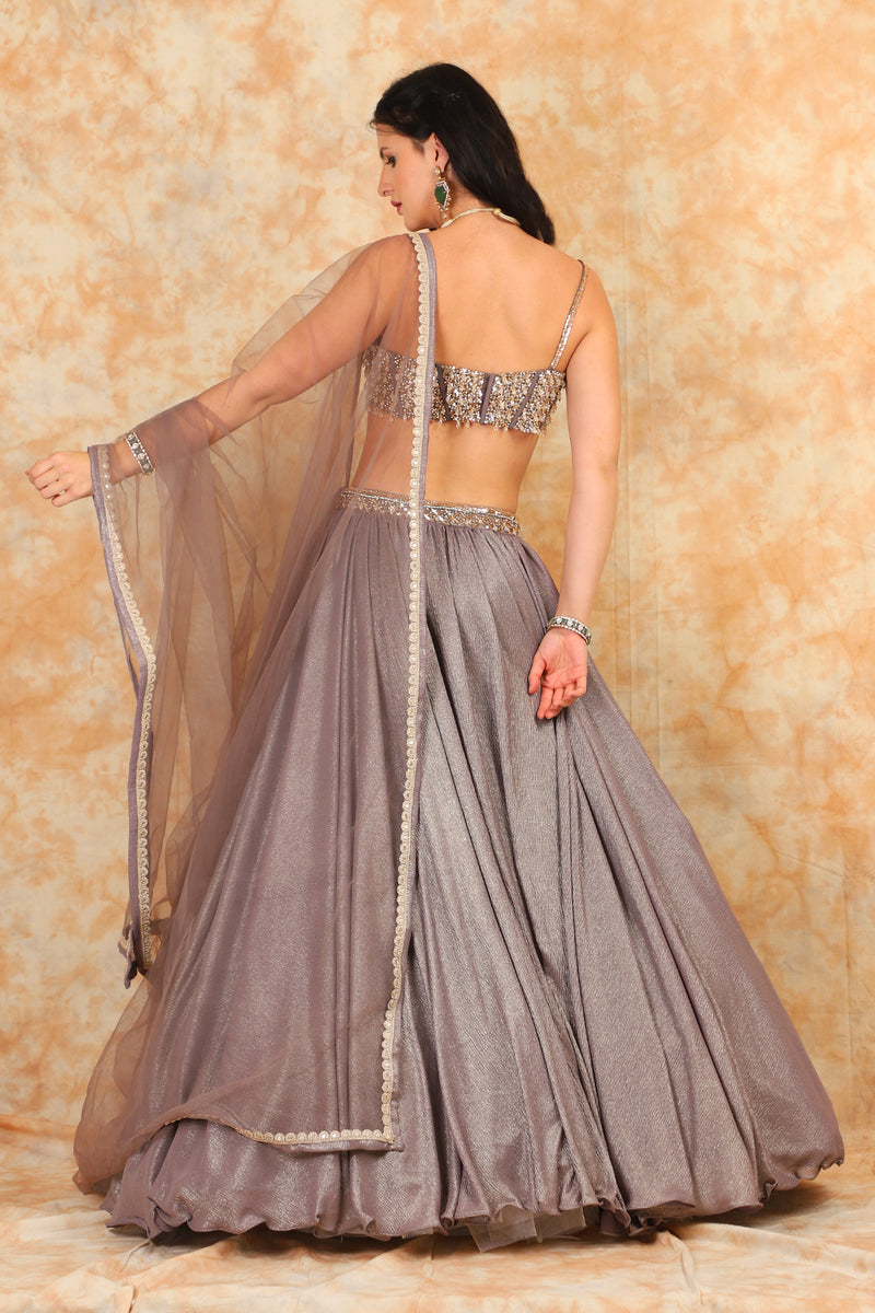 Grey embroidered top with lehenga