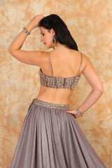 Grey embroidered top with lehenga