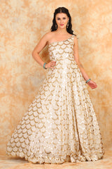 Elegant white embroidery Gown with drape