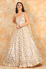 Elegant white embroidery Gown with drape