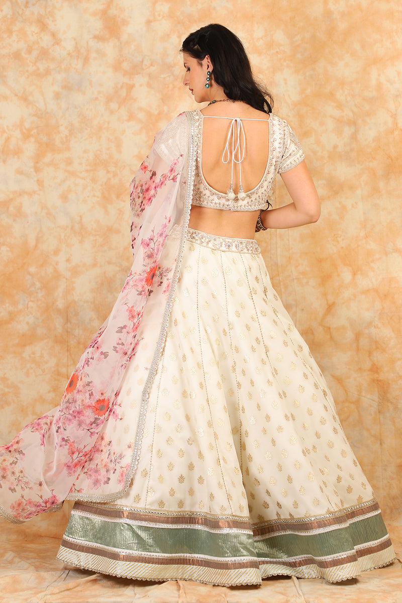 White Embroidery Top with printed booties skirt