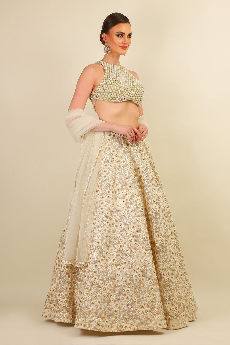 EMBROIDERED LEHENGA WITH PEARL WORK TOP
