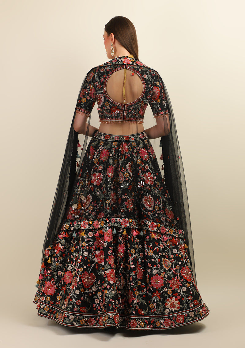 BLACK HAND EMBROIDERY TOP WITH EMBROIDERY LEHENGA