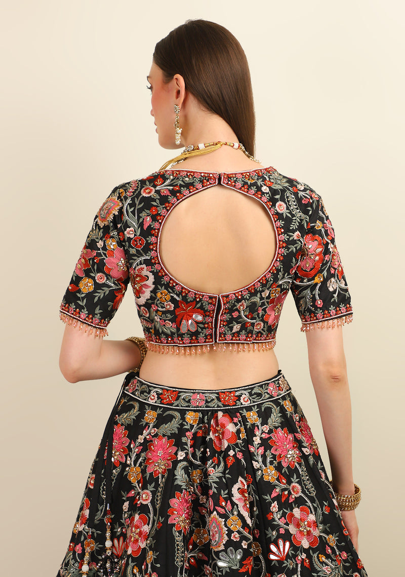 BLACK HAND EMBROIDERY TOP WITH EMBROIDERY LEHENGA