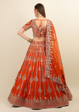 RUST GOTA PATTI LEHENGA WITH EMBROIDERY TOP