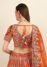 RUST GOTA PATTI LEHENGA WITH EMBROIDERY TOP