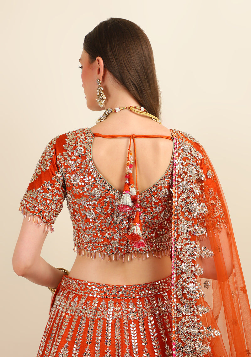 RUST GOTA PATTI LEHENGA WITH EMBROIDERY TOP