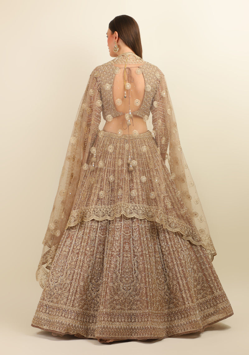 COPPER EMBROIDERY  TOP WITH LEHENGA