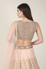 PEACH PEARL TOP WITH GOLDEN ZARI SKIRT