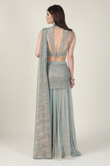 ICE BLUE & GOLD DRAPE SAREE