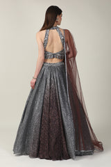 GREY EMB TOP WITH TWO TONE CRINKLE SKIRT