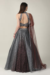 GREY EMB TOP WITH TWO TONE CRINKLE SKIRT