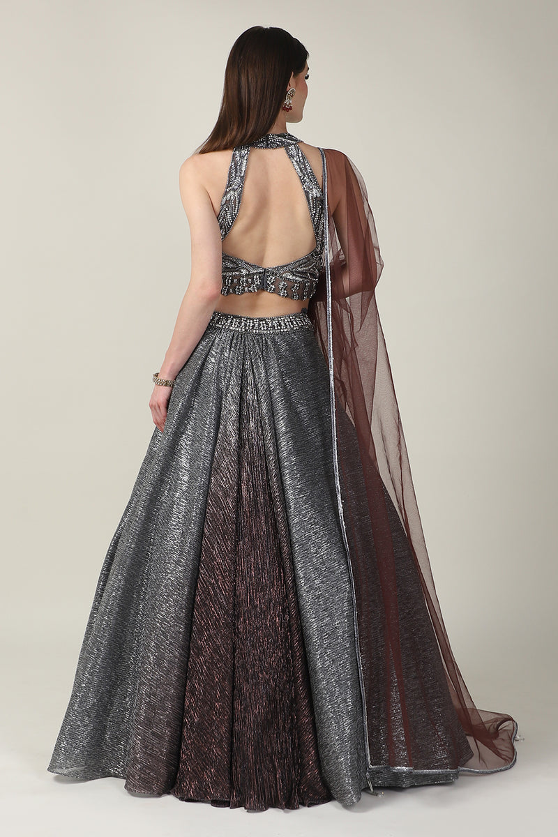 GREY EMB TOP WITH TWO TONE CRINKLE SKIRT