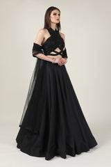 BLACK EMB TOP WITH SKIRT