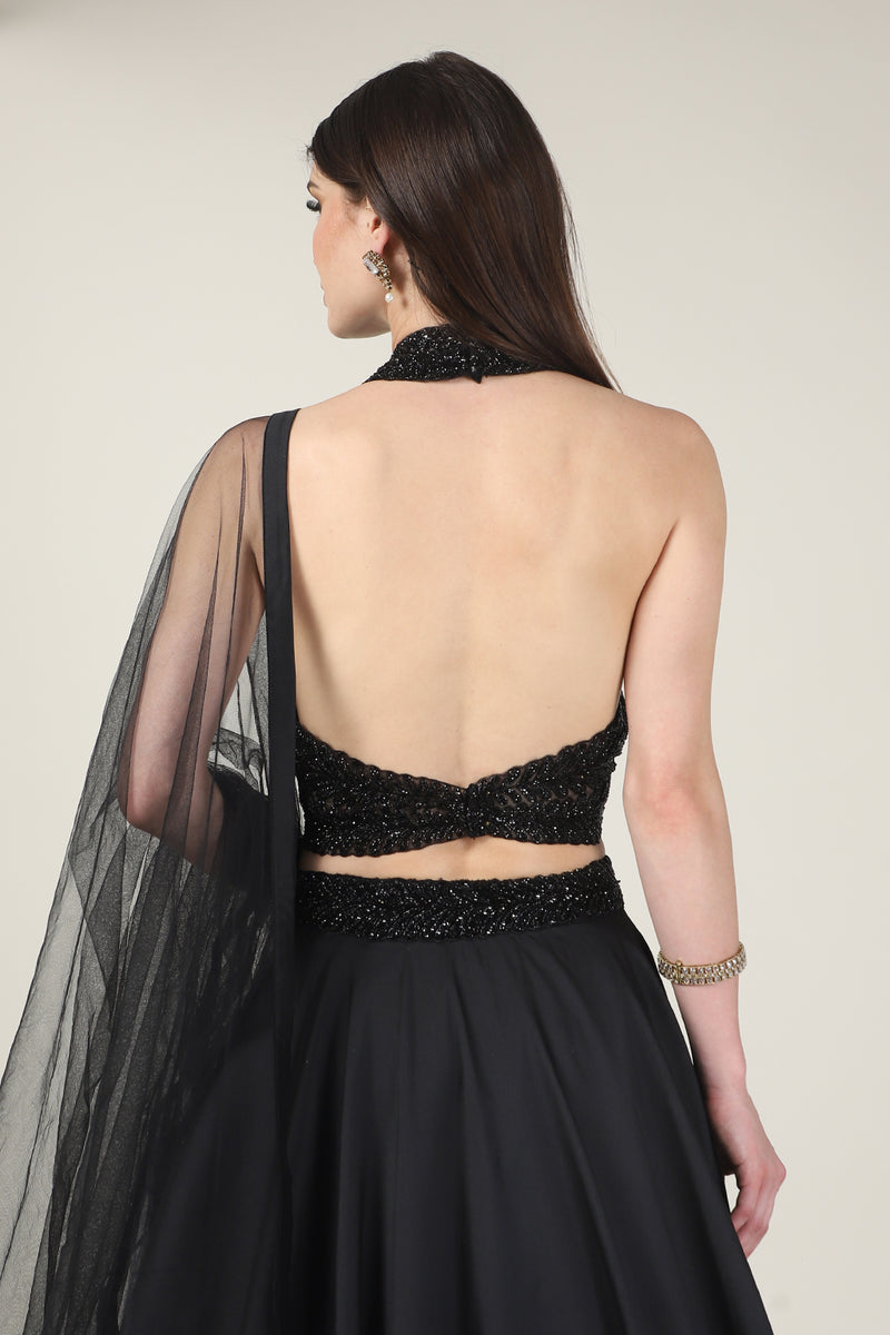 BLACK EMB TOP WITH SKIRT