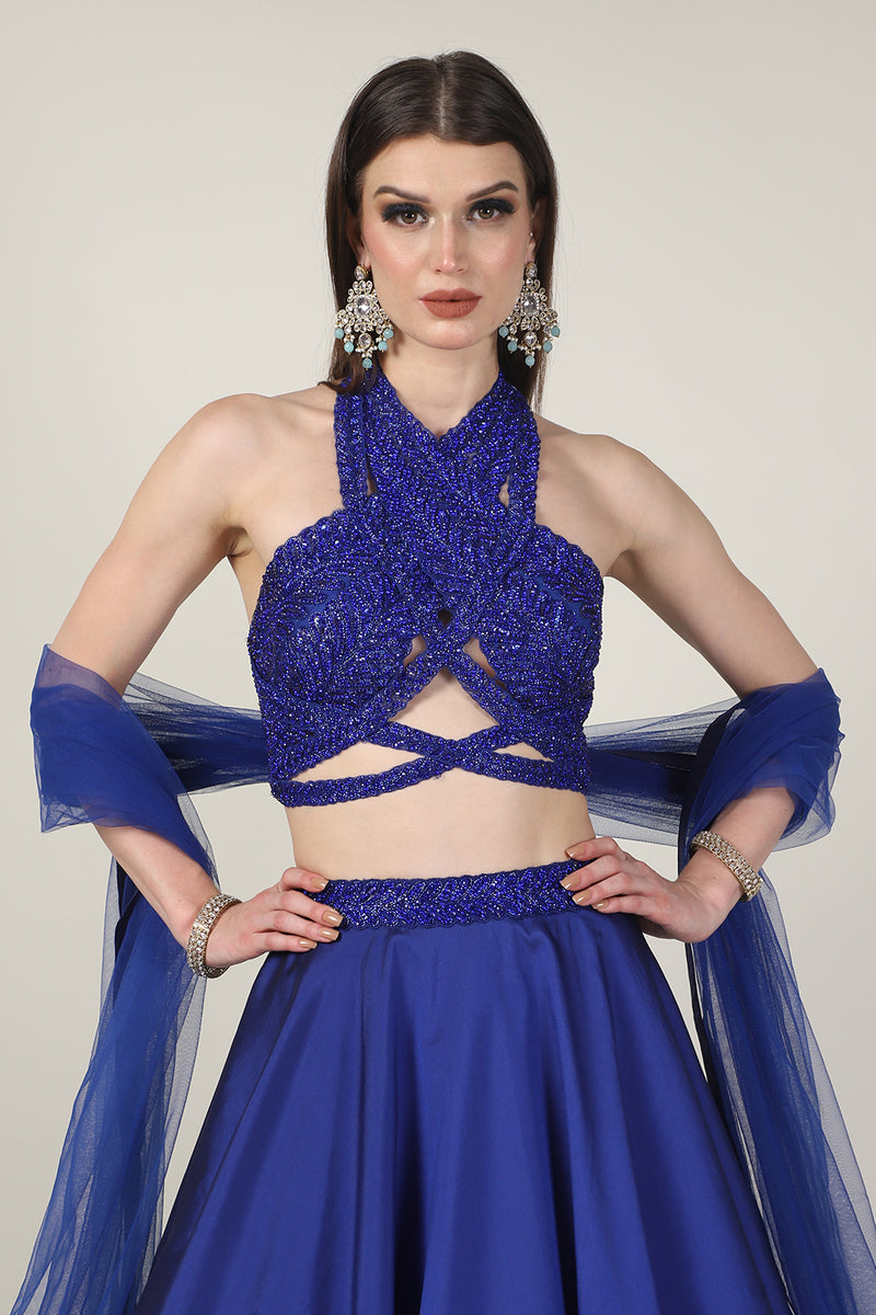 ROYAL BLUE EMB TOP WITH SKIRT