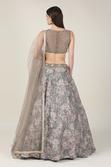 PEARL TOP WITH  GREY PRINTED ZARI SKIRT