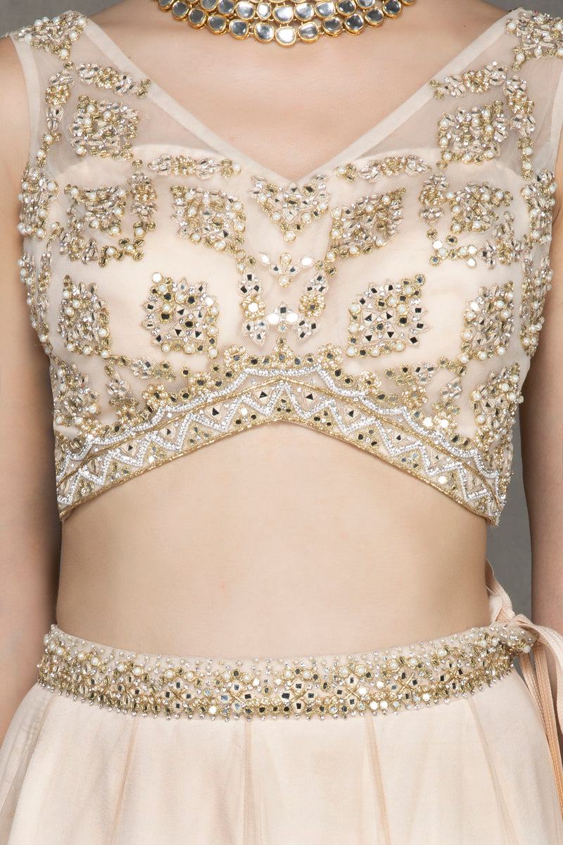Lehenga with Net Skirt and Heavy Top