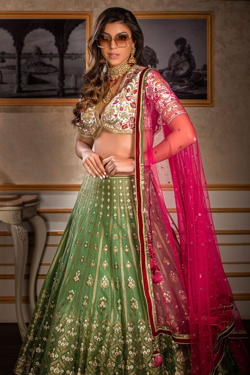 Embroidered Top with Brocade Skirt