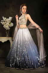 Halter stylish embroidered top with sequin skirt