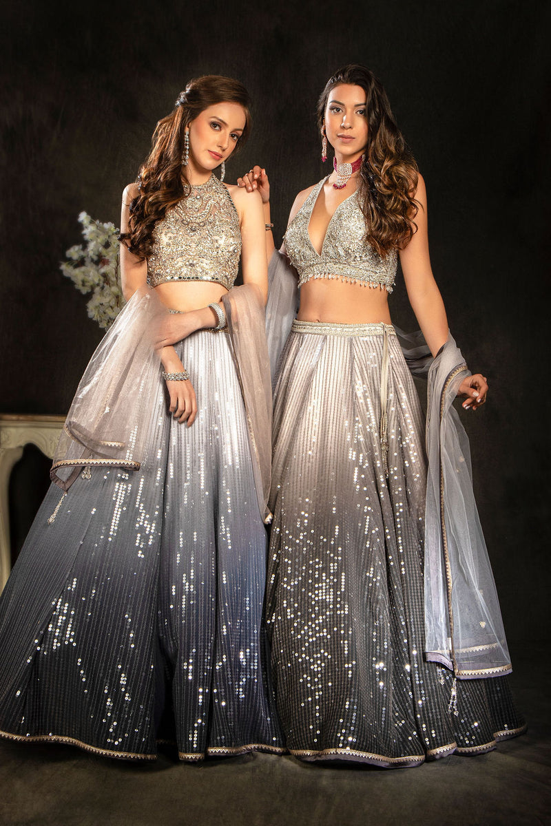 Halter stylish embroidered top with sequin skirt