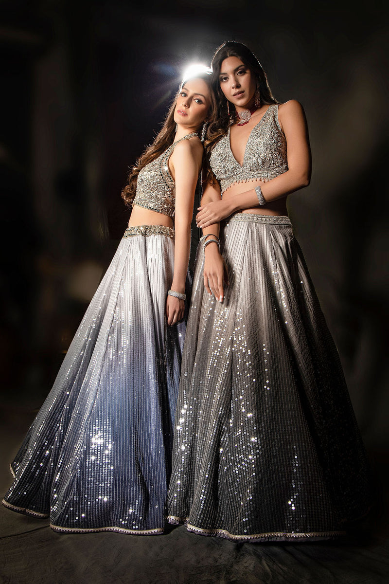 Halter stylish embroidered top with sequin skirt