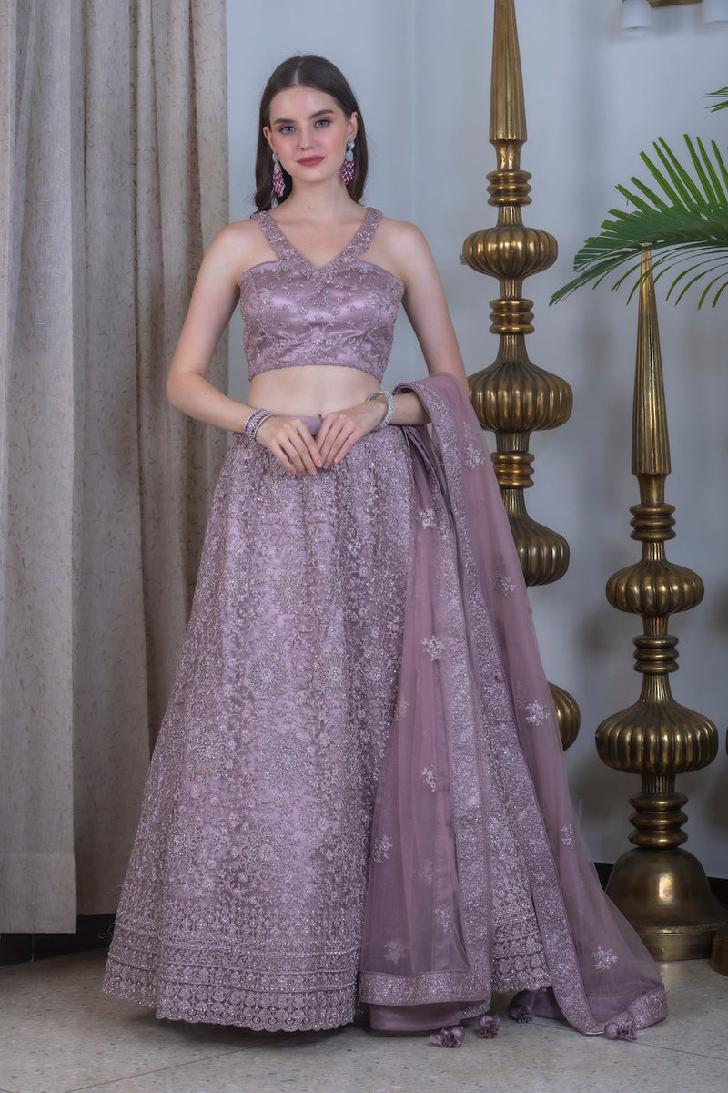 Onion Color Lehenga with stylish neck