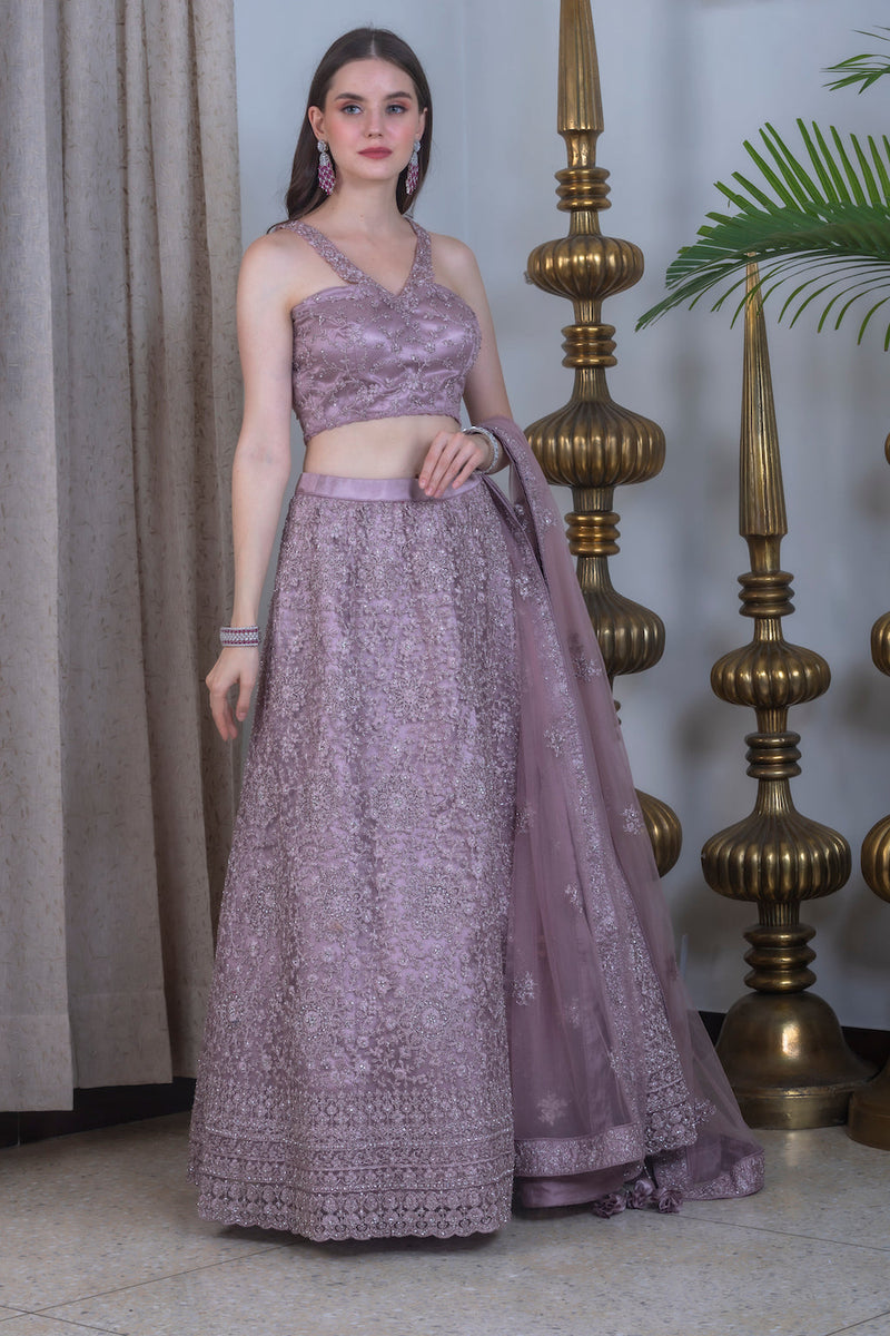 Onion Color Lehenga with stylish neck