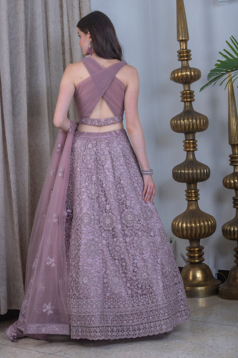 Onion Color Lehenga with stylish neck