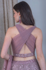 Onion Color Lehenga with stylish neck