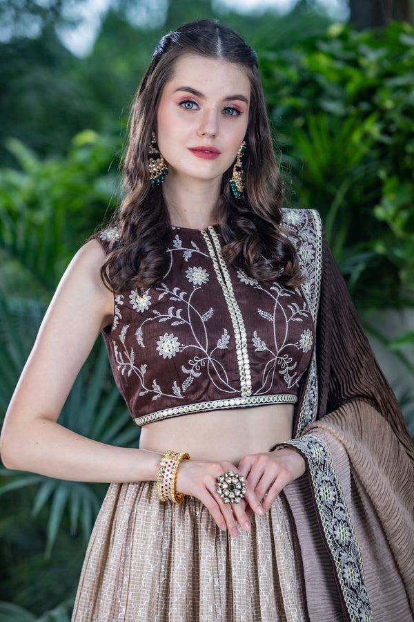 Light Brown Lehenga with dark brown top