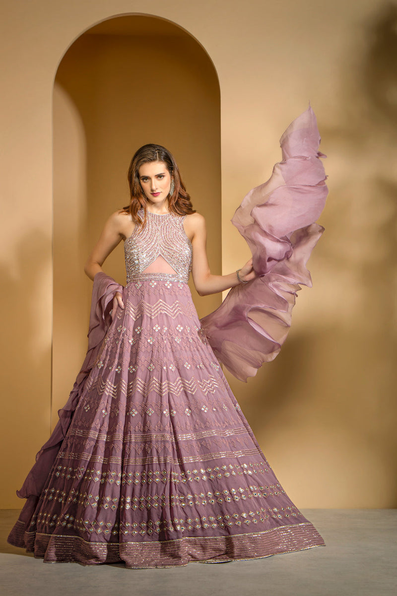 Mauve Chikankari Gown